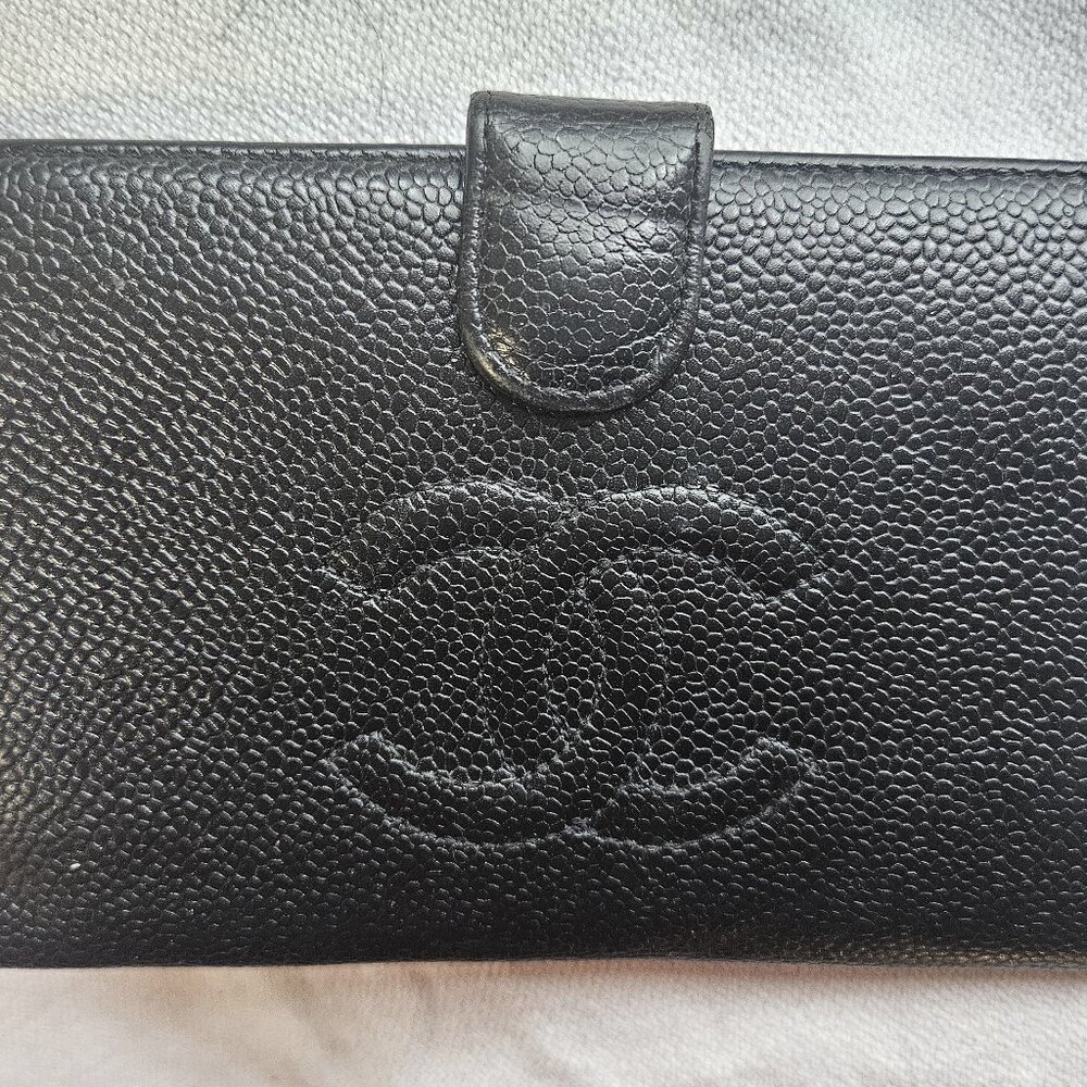 Chanel CC black caviar wallet kisslock authenticat seal vintage France free ship